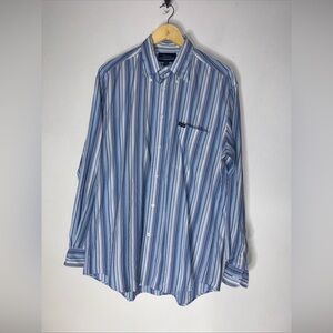 faconnable men Blue White Stripe Long Sleeve Collar Button Down Cotton Size M